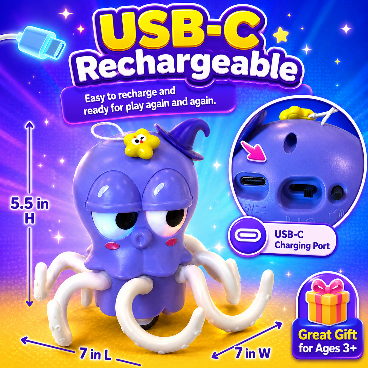 Sparktopus Light-Up Musical Dancing Octopus Toy